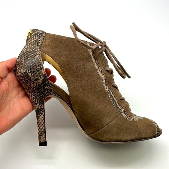 Isola - Gray Suede With Snakeskin Leather Open Toe Lace Up Heels Size 6.5 - Picture 14 of 14